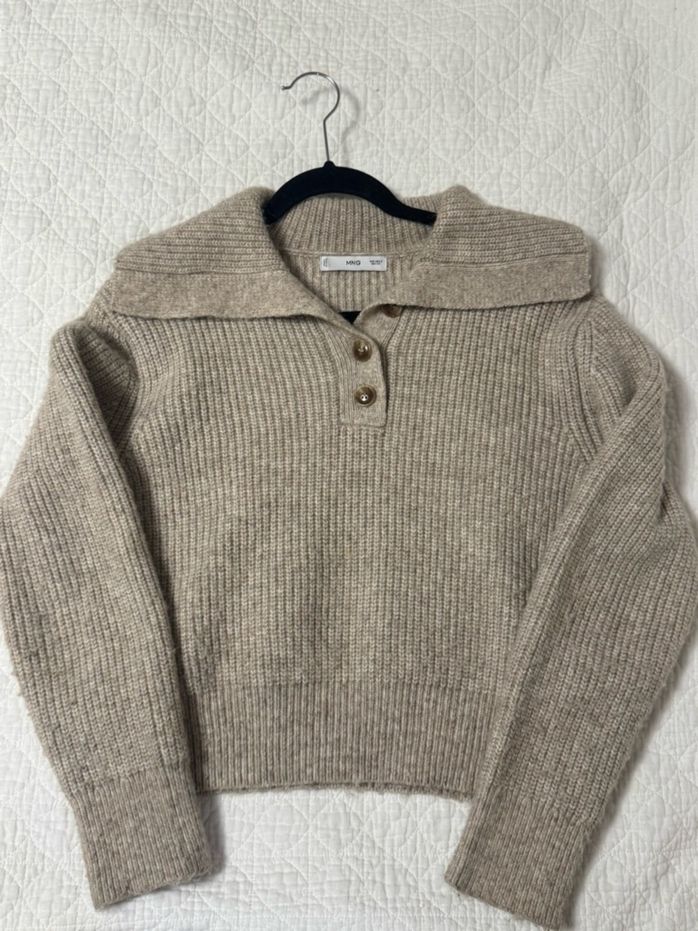 Mango Ribbed Button-Collar Knit Sweater